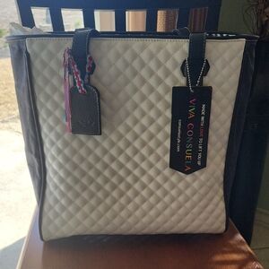 Consuela Quilted Tote in White and Black